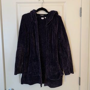 Gap Chenille Open-Front Hooded Cardigan - Moonless Night - size small